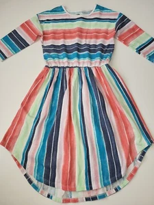 Tea Collection Hi Lo Multi Stripe Dress size 10 3/4 sleeves - Picture 1 of 4