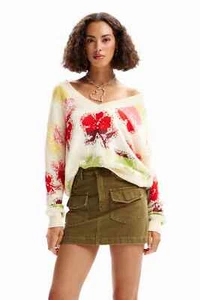 Desigual Join Oversized V-neck Floral Sweater 24SWJF37 - Picture 1 of 8