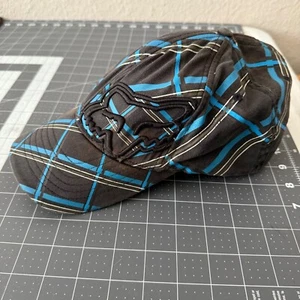 Vintage Y2K Fox Racing L/XL Flexfit Hat Blue Plaid Cap Cyber Grunge - Picture 1 of 6