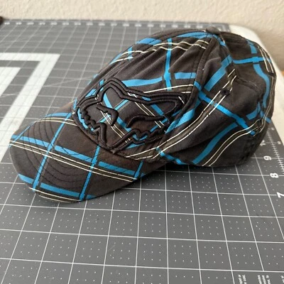 De colección Y2K Fox Racing L/XL Flexfit Sombrero Azul Gorra a Cuadros Cyber Grunge Foto 1 de 4