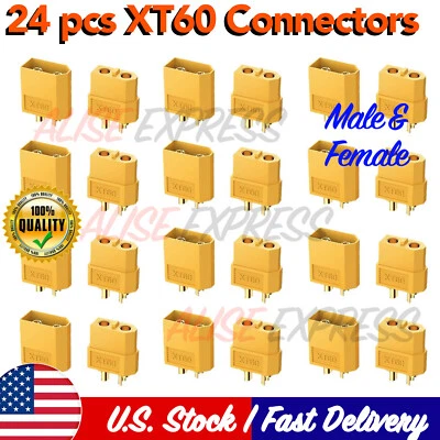 AMASS XT60 Connectors Plugs 12 Male + 12 Female Bullet RC Lipo Battery 24Pcs - Image 1 of 4