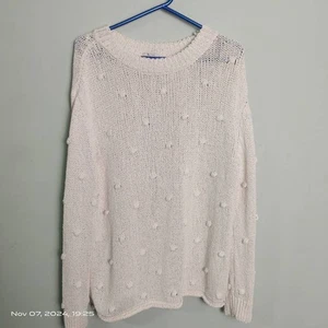 Suéter Vintage Lana Tejido a Mano Bobble Cuello Redondo Talla -16 Crema - Imagen 1 de 7