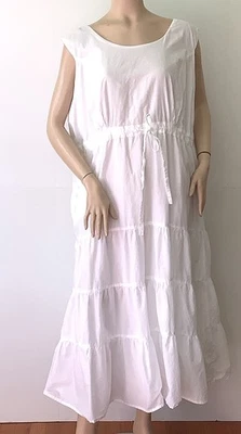 WOMAN WITHIN (Size 26W) 100% Cotton Tier Adjustable Cinch Tie Waist White Dress - Image 1 of 4