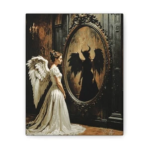 Gothic Engel und Dämon Leinwand Wandbild Viktorianisch Dunkel Stimmungsvoll Ölgemälde Druck  - Bild 1 von 17