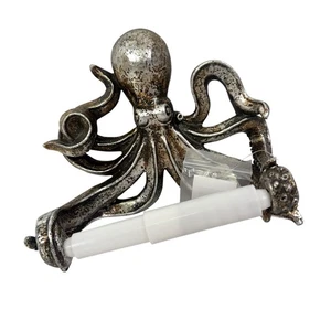 Octopus Kraken Bathroom Toilet Paper Holder Aged Silver Beach Sea Ocean Nautical - Picture 1 of 14