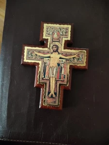 Icono crucifijo pared madera San Damián hecho en Italia ortodoxo oriental católico - Imagen 1 de 4