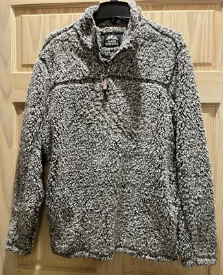 Alpine Sherpa Jacket Gray Pullover 1/4 Zip Fuzzy Outdoor Sweater Medium - Image 1 of 3