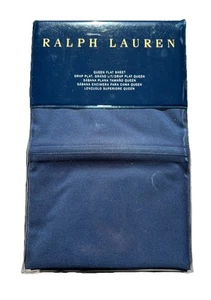 Ralph Lauren RL 464 Solid Percale Queen Flat Sheet Polo Navy 100% Cotton - Picture 1 of 5