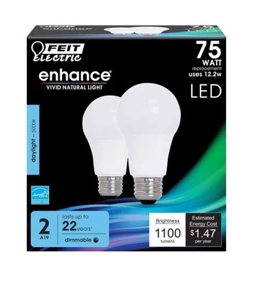 🥥 Feit Electric 75-Watt Equivalent A19 Dimmable Light Bulb Daylight 5000K🆕 - Image 1 of 4