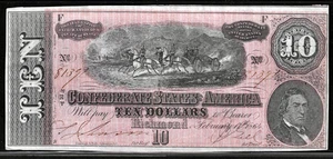 1864 CSA CONFEDERATE STATES AMERICA CURRENCY $10 DOLLAR T68 PF-42 Cr. 551 AU - Picture 1 of 2