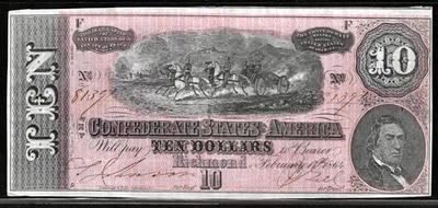 1864 CSA CONFEDERATE STATES AMERICA CURRENCY $10 DOLLAR T68 PF-42 Cr. 551 AU - Image 1 of 2