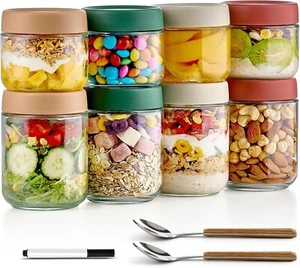8 Pack Overnight Oats Containers with Lids, Large & Small Glass Mason Jars 16oz - Picture 1 of 7