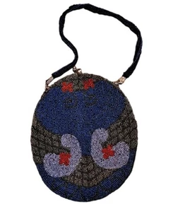 Bolso de mano Art Deco años 20 con cuentas azul rojo púrpura mano con cuentas noche como está - Imagen 1 de 12