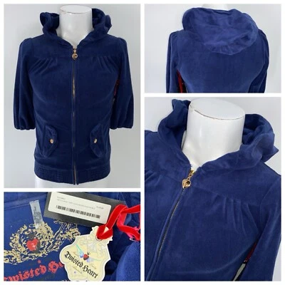Sudadera con capucha de tela de rizo Twisted Heart cremallera para mujer M azul manga 3/4 $114 nueva con etiquetas YGI Y4-6 Foto 1 de 4