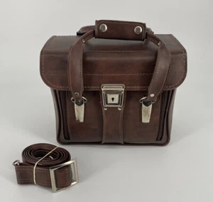 Vintage Dark Leather Camera Bag Hard Cover With Buckles And Strap - Picture 1 of 11
