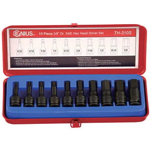 Genius Tools 10 Piece 3/8" Dr. SAE Hex Impact Bit Socket Set (CR-Mo) - TH-310S - Picture 1 of 1