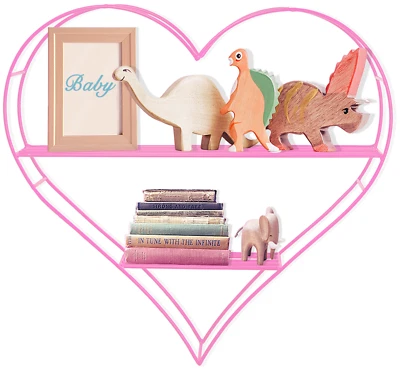 Heart-Shaped Floating Bookshelf – Pink Double Tiered Bookcase 24IN X 24IN X 4IN - Image 1 of 4