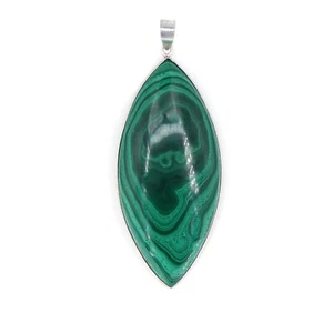 Malachite, Ovel Gemstone Cabochon Pendant 925 Sterling Silver Handmade Pendant - Picture 1 of 5