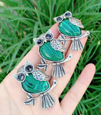 3pcs Malachite Stone Owl Pendants Chakra Reiki Healing Amulet Energy