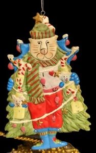 Cat Christmas 2-Sided Porcelain Ornament Department 56 Merry Makers - Picture 1 of 8