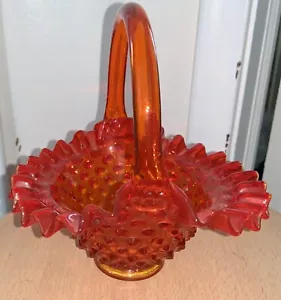 Vintage Glas Hobnail Orange Glas Rüschenkante Korb Süßigkeiten Geschirr - Bild 1 von 8