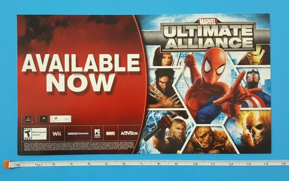 Marvel Ultimate Alliance Available Now Store Display Promo Sign Activision 2006 - Image 1 of 1