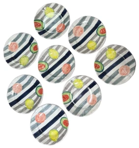 VTG 10" Ceramic Vietri Solimene Italy Set of 8 Avocado Stripe Dinner Plates 80's - Picture 1 of 6