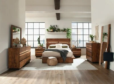 4 PC RUSTIC SMOKEY WALNUT TREE SLAB QUEEN BED NS DRESSER BEDROOM FURNITURE SET - Image 1 of 4