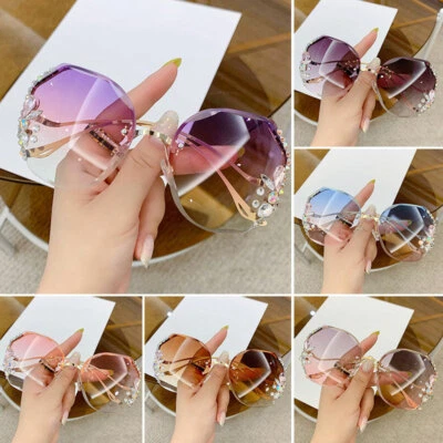 2022 Luxury Rhinestone Shades For Womens Fashion Oversized Rimless Sunglasses⭐ ✿ - Image 1 of 4
