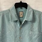 Jamaica Jaxx Shirt Adult XL Blue Leaf 100% Silk Button Up Hawaiian Camp Mens