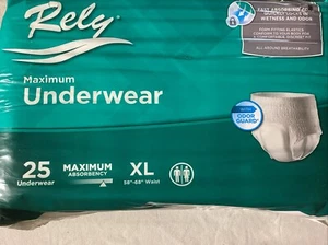 Lot of 4 Rely Adult Maximum Absorbency Underwear XL Size 58" To 68" Waist - Picture 1 of 4