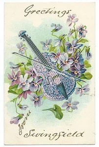 KENT - GRÜSSE AUS SWINGFIELD Postkarte * GEIGE & BLUMEN - Bild 1 von 1