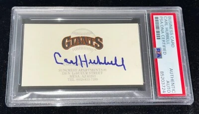 Carl Hubbell "Giants Legend & HOF" Signed Autographed Team Business Card PSA - Image 1 of 3