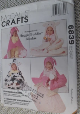 Mccall's Pattern 6839 Huggie Buddie Blankie Lamb Cow Bunny Uncut - Image 1 of 2