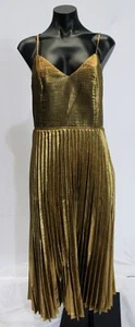 Banana Republic Women's Silky Strappy Pleated Midi Dress JW7 Gold Size 6 - Picture 1 of 4