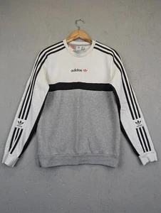 Adidas Sweatshirt Youth XL / Mens S White Grey Pullover Jumper Retro Look B23 - Picture 1 of 12