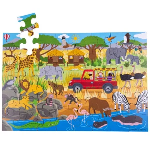 Rompecabezas de piso de aventura africana de madera Bigjigs Toys para niños (48 piezas) - Imagen 1 de 1