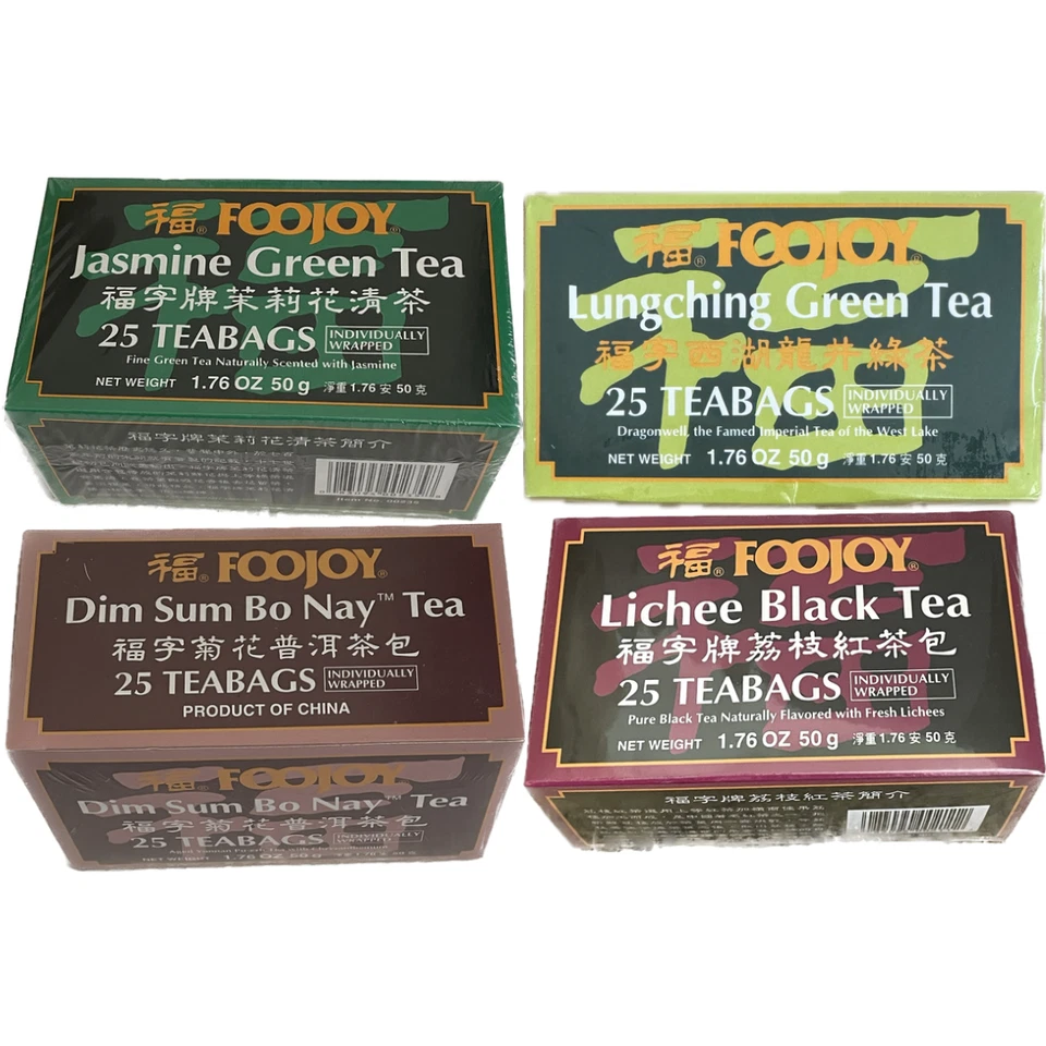 25 bolsitas de té chino Foojoy de 1,76 oz - Elige Shoumei verde jazmín blanco real Foto 1 de 1