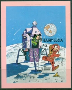 St.Lucia 1980 MNH MS, Cartoons, Disney, Space, Goofy on Moon - Picture 1 of 1