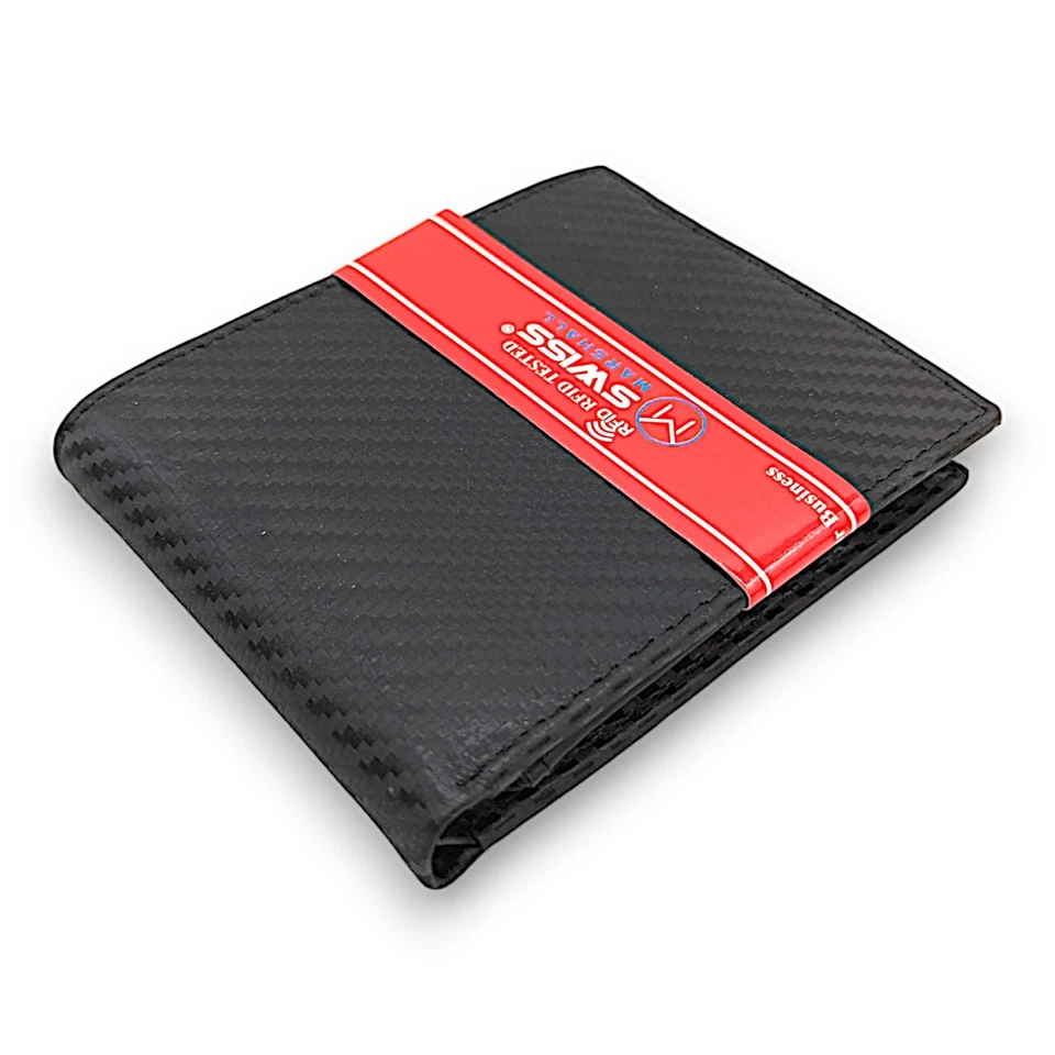 Men’s Slim Bifold Wallet RFID Leather with Carbon Fiber Style - Image 1 of 4