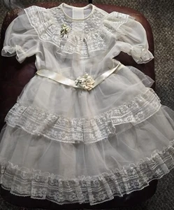 VINTAGE Merry Girl Party Dress Sheer White Lace Ruffles Union USA SZ 7 - Picture 1 of 7