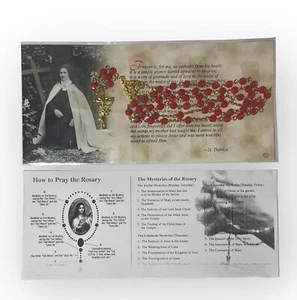 NEW Vintage 1970's Rosary Red Beads & How to Pray Rosary & Mysteries of Rosary - Imagen 1 de 6