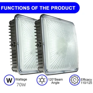 2 Pack 70 Watt LED Gas Station Canopy Light Fixtures Outdoor Low-Profile IP65 - Picture 1 of 10