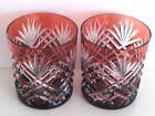 AJKA  RUBY RED CASED CUT TO CLEAR CRYSTAL WHISKEY DOF SCOTCH ROCKS Set of 2