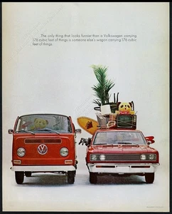 1970 VW Bus photo vs generic station wagon vintage print ad - Picture 1 of 7