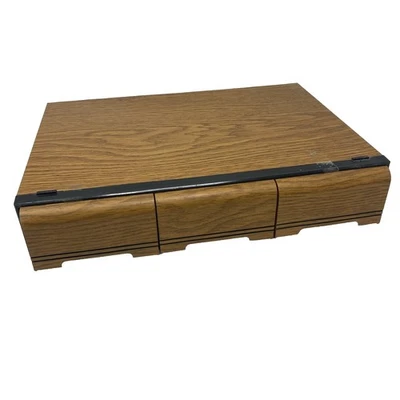 Vintage 42 Slot Audio Cassette Tape Holder 3 Drawer Storage Cabinet Faux Wood - Image 1 of 4