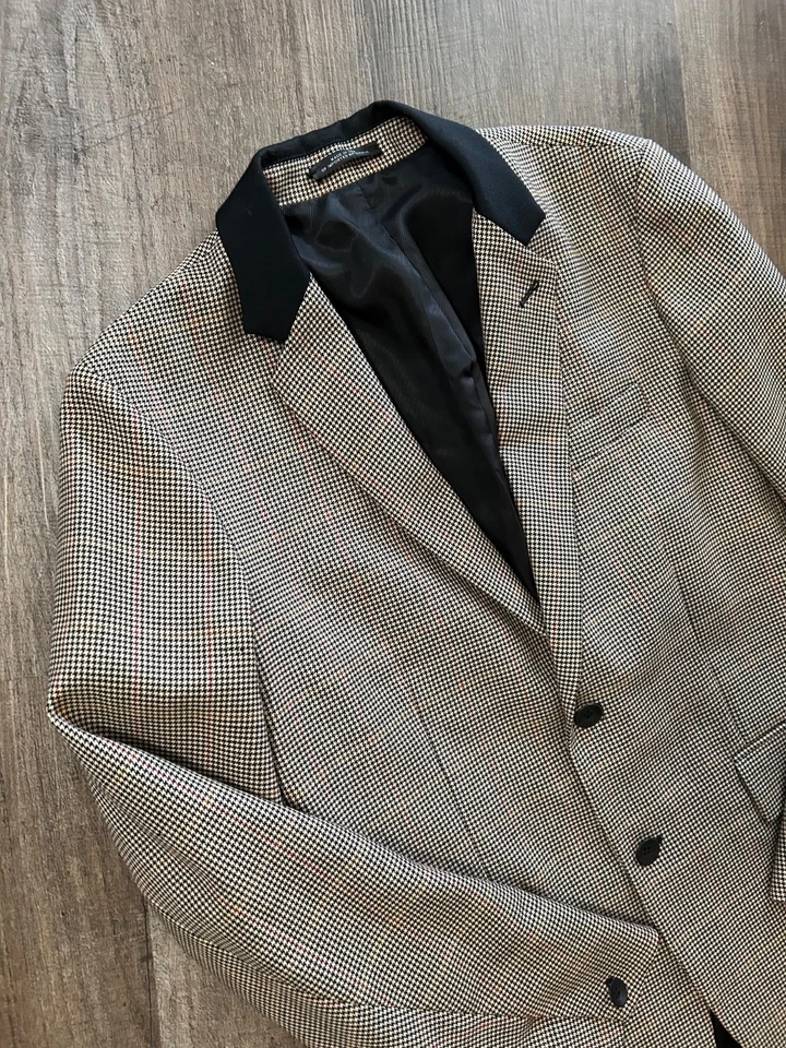 Rag Bone Moon British wool beige black houndstooth blazer sport coat jacket 40 - Image 1 of 4