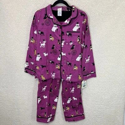 Conjunto de pijama de 2 piezas Munki Munki perros en sombreros superiores XS franela púrpura para mujer nuevo Foto 1 de 4