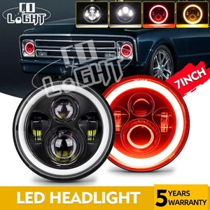 For Chevy C10 C20 C30 Pickup Camaro Pair 7" Round LED Headlights Red Halo DRL - Picture 1 of 12
