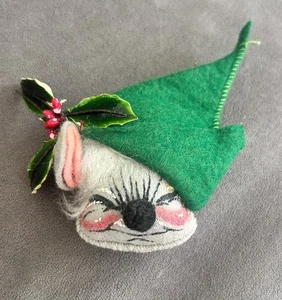 Vintage Annalee Mobilitee Maus Kopf Gesicht Elfe Hut Stechpalme Beeren Ornament - Bild 1 von 6